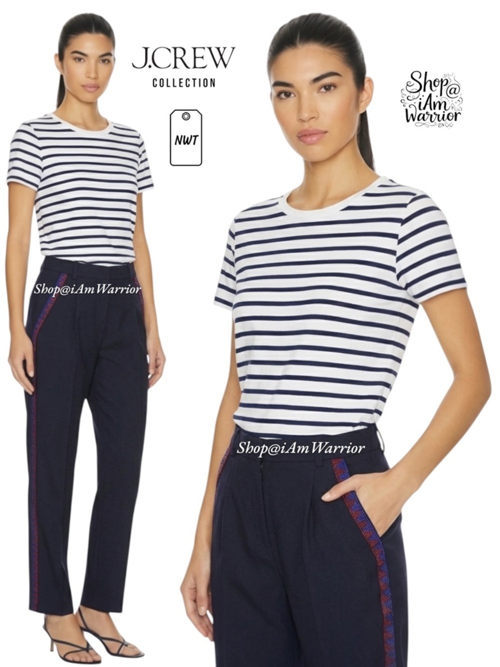J.Crew Collection NWT beaded side stripe navy tuxedo ankle pant *shop@iamwarrior